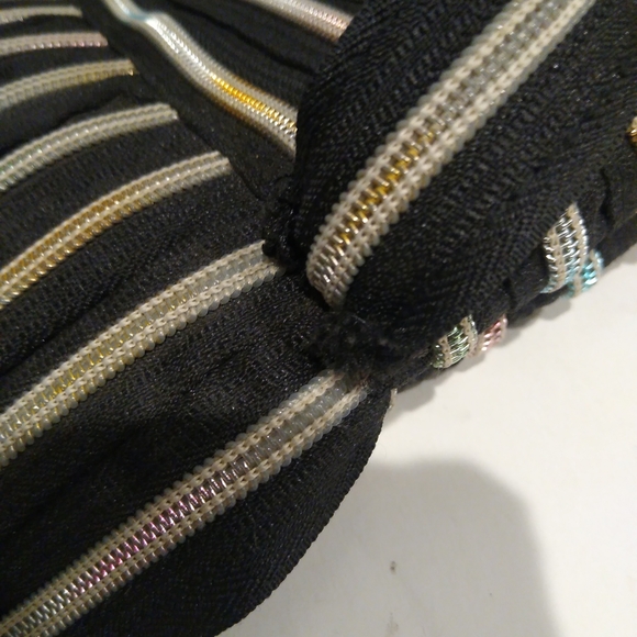 Messenger Multi Zippered Crossbody Fold Over Purse Black Rainbow Adjustable Bag - Picture 10 of 14